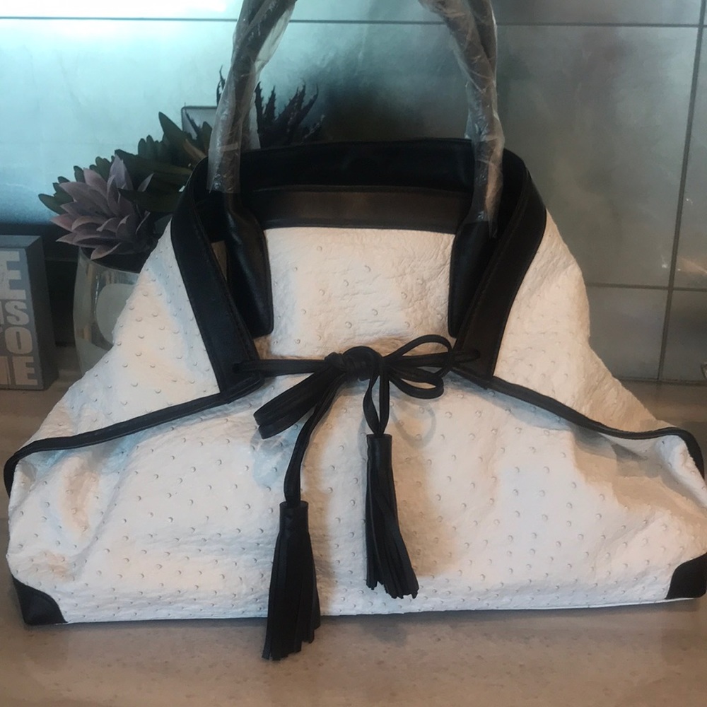 White ostrich leather tote bag